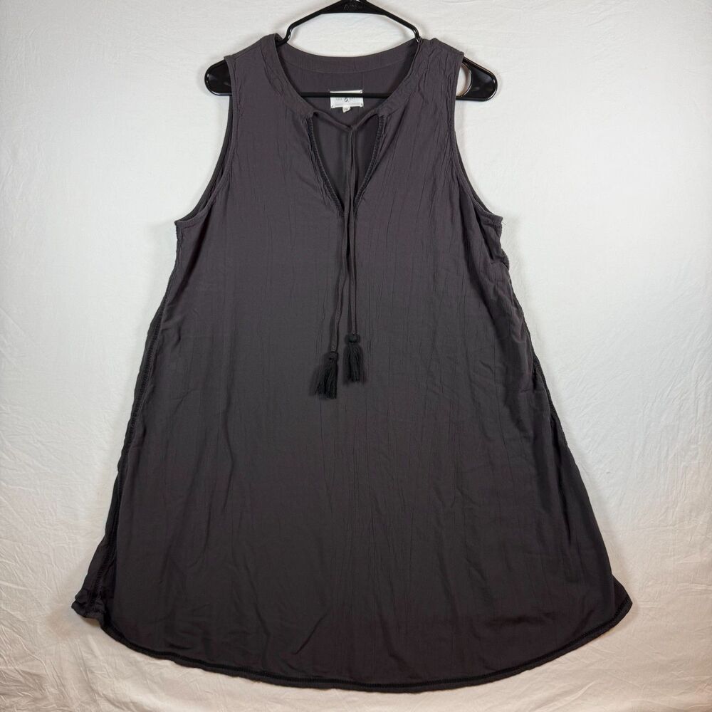 Lou & Grey Charcoal Tassel Tie Swing Dress Sleeveless Size L